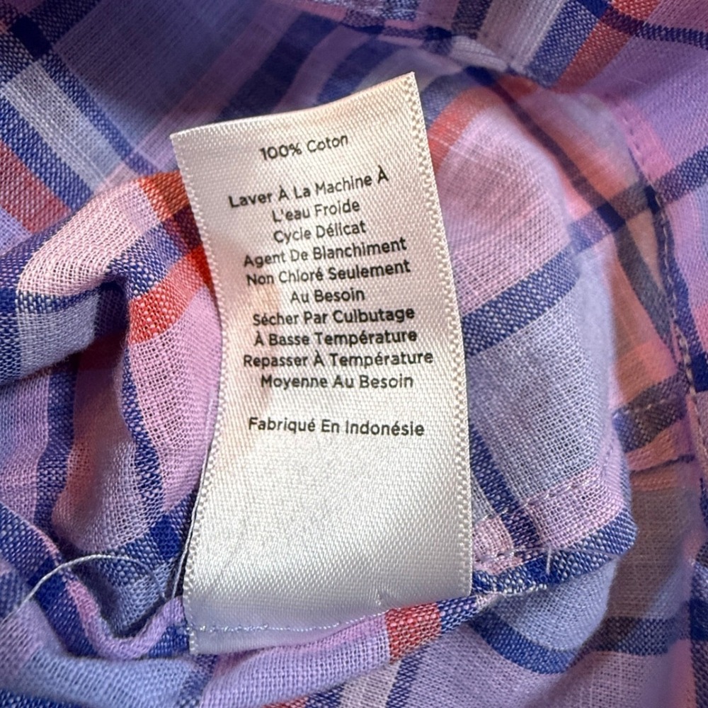 Talbots Woman 2X Purple Pink Plaid Ruffle Neck Cotton Blouse Long Sleeve 2246 - Picture 4 of 7